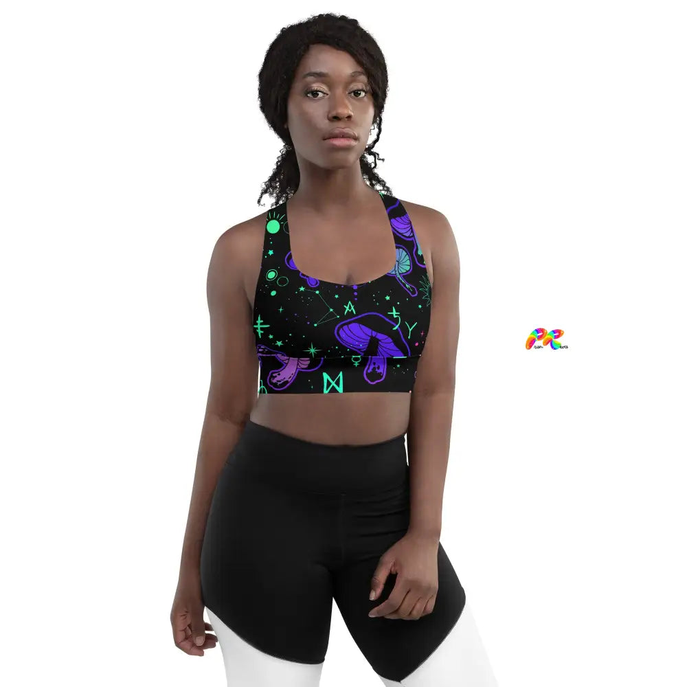 Mushroom Cult Rave Longline Sports Bra