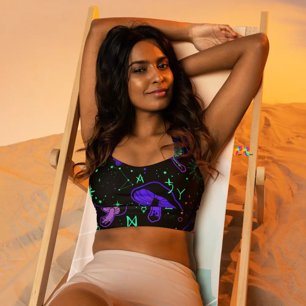 Mushroom Cult Rave Longline Sports Bra