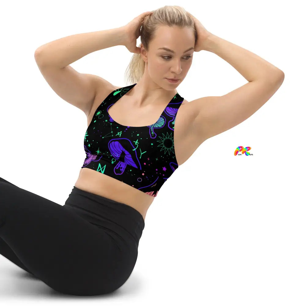 Mushroom Cult Rave Longline Sports Bra