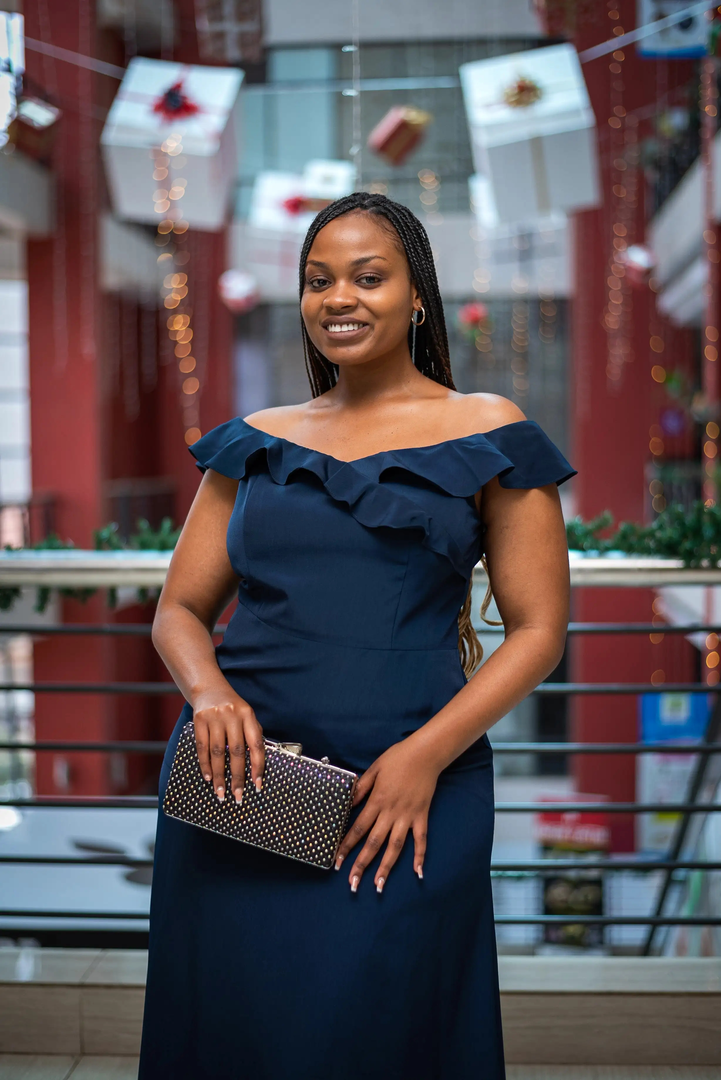 Navy off shoulder long dress