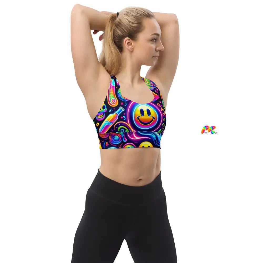 Neon Bliss Rave Longline Sports Bra