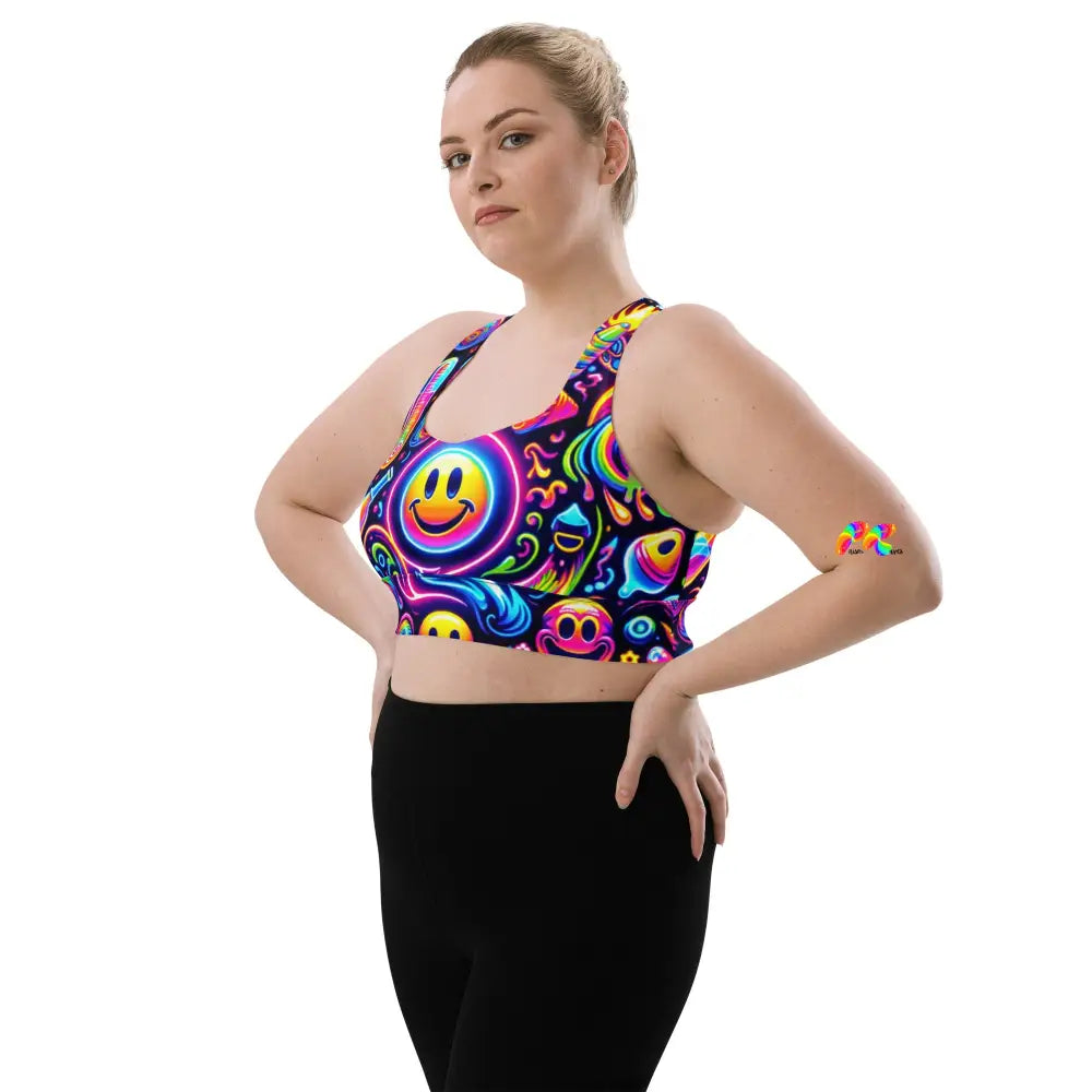 Neon Bliss Rave Longline Sports Bra