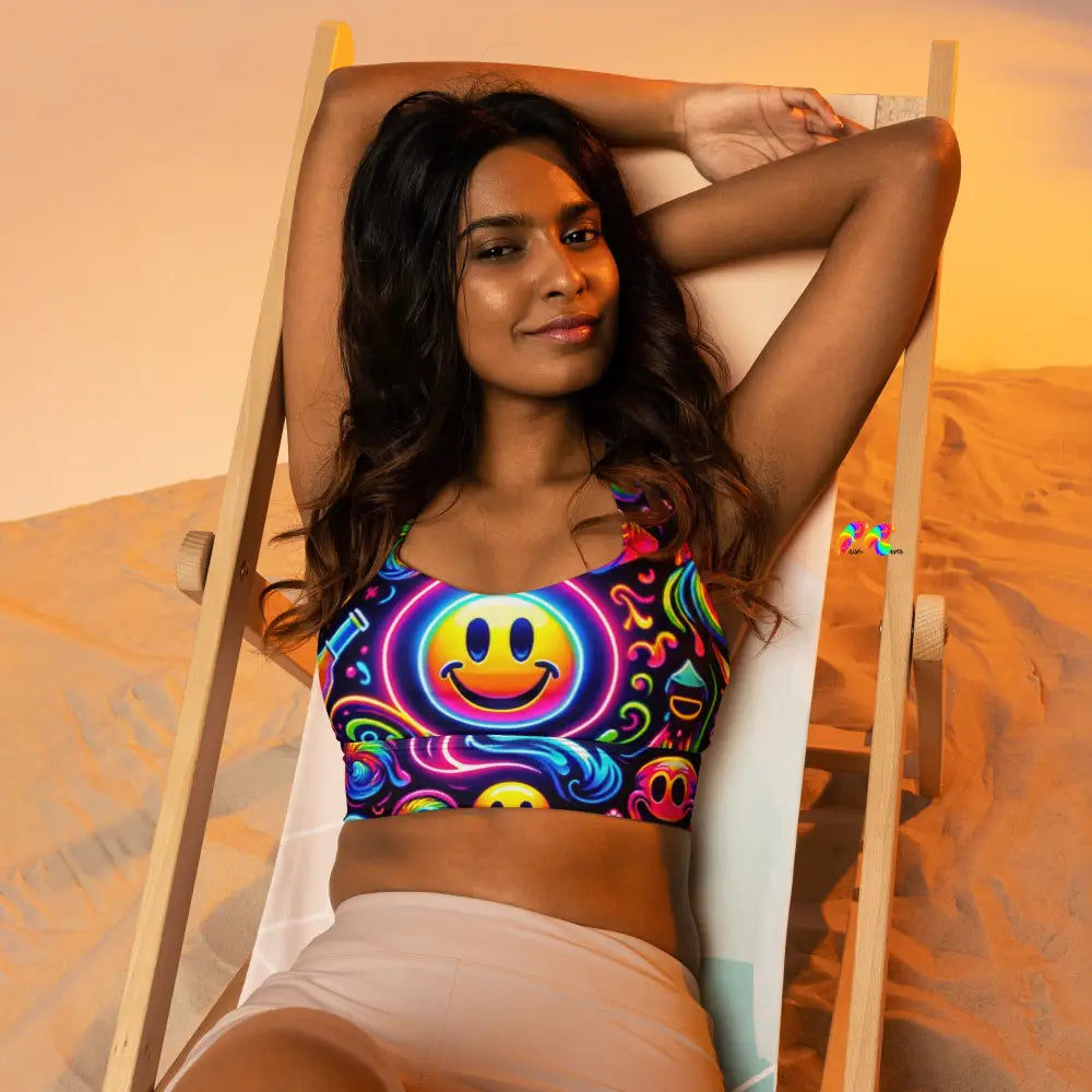 Neon Bliss Rave Longline Sports Bra