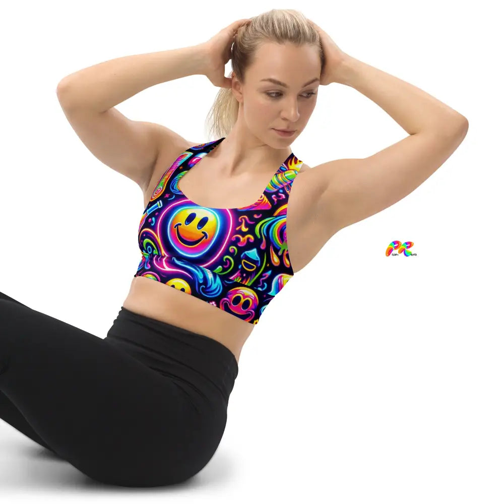 Neon Bliss Rave Longline Sports Bra