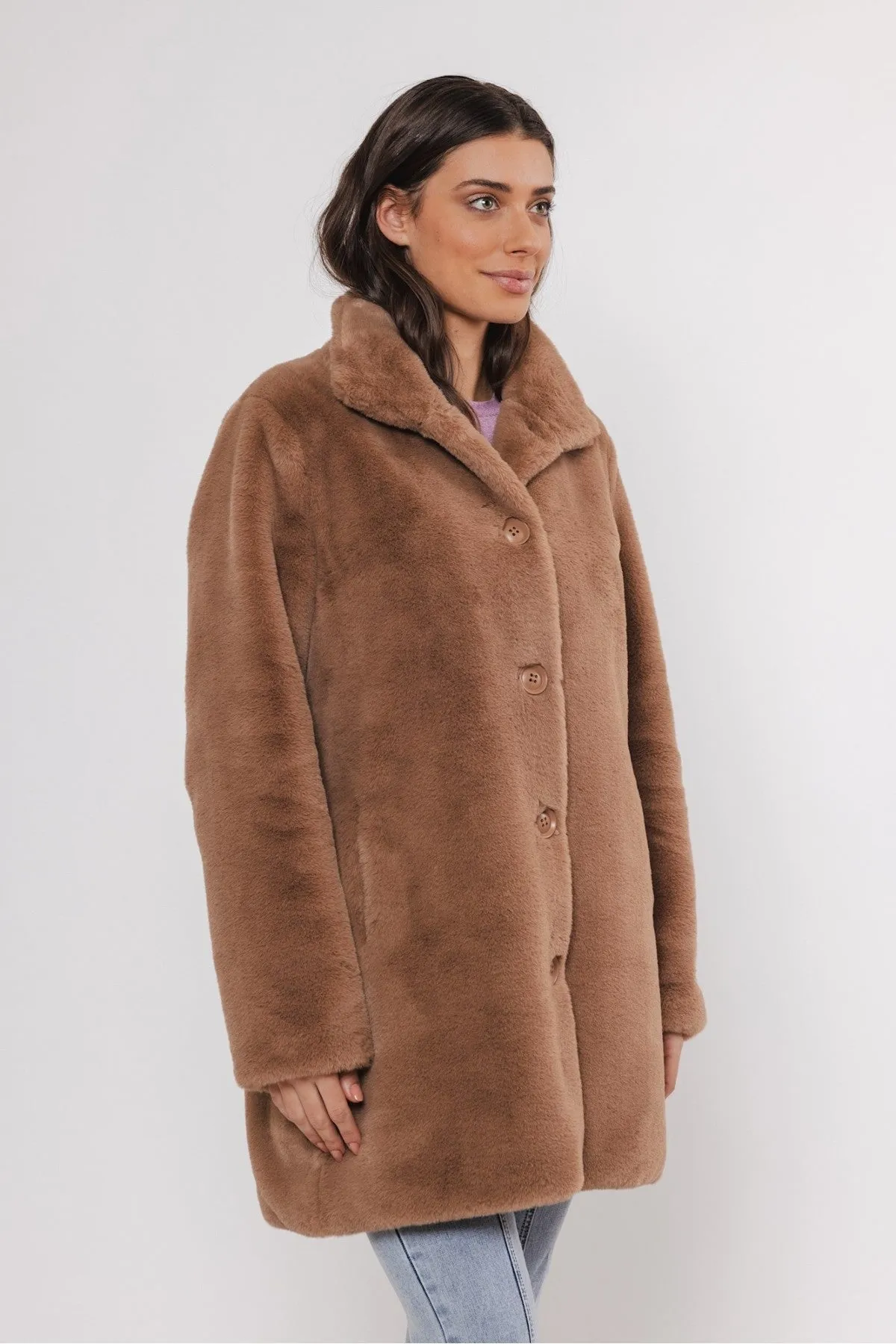 Nonna Brown Single Breasted Faux Fur Coat