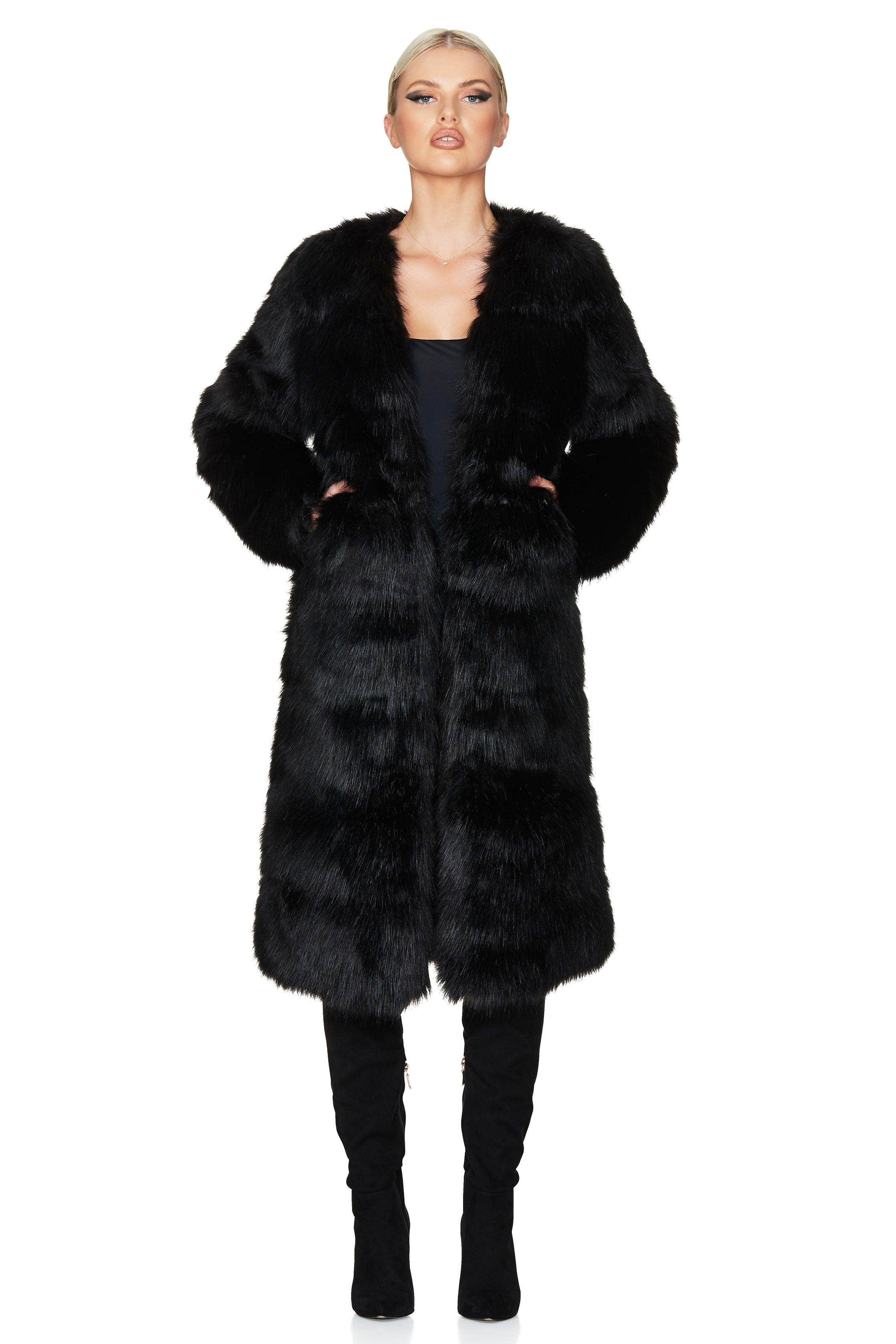 Nookie Tatiana Faux Fur Long Jacket - Black