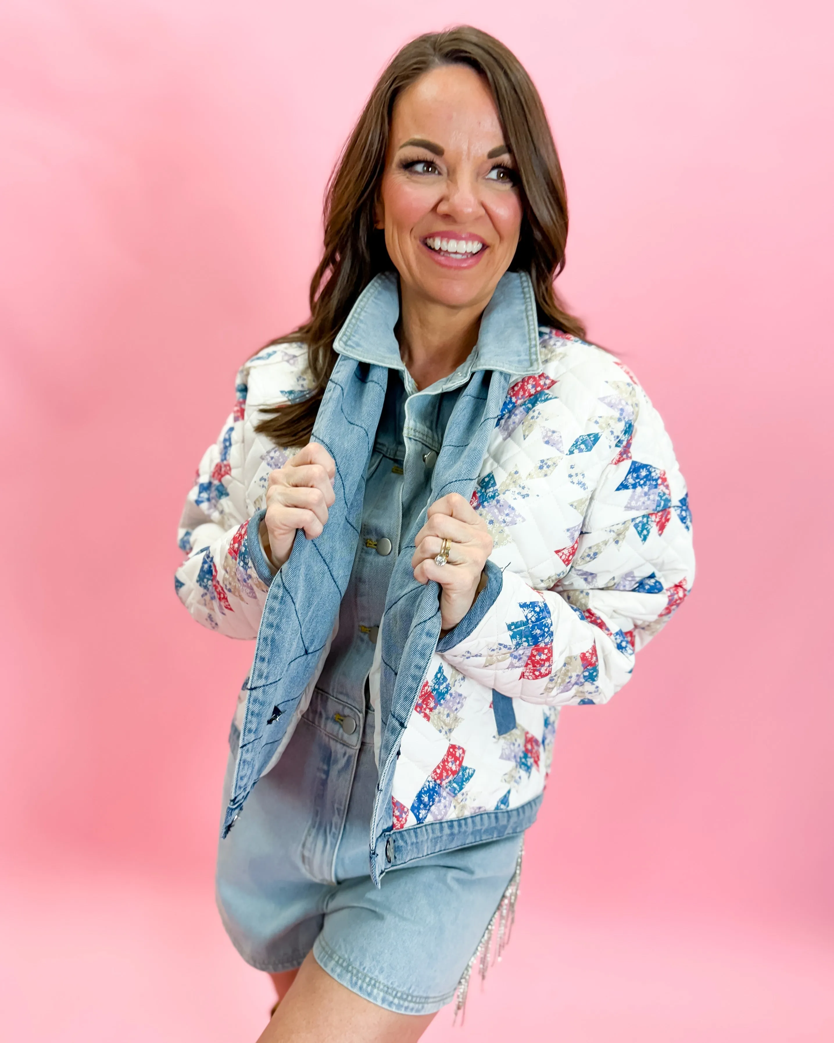 Padded Print Denim Jacket