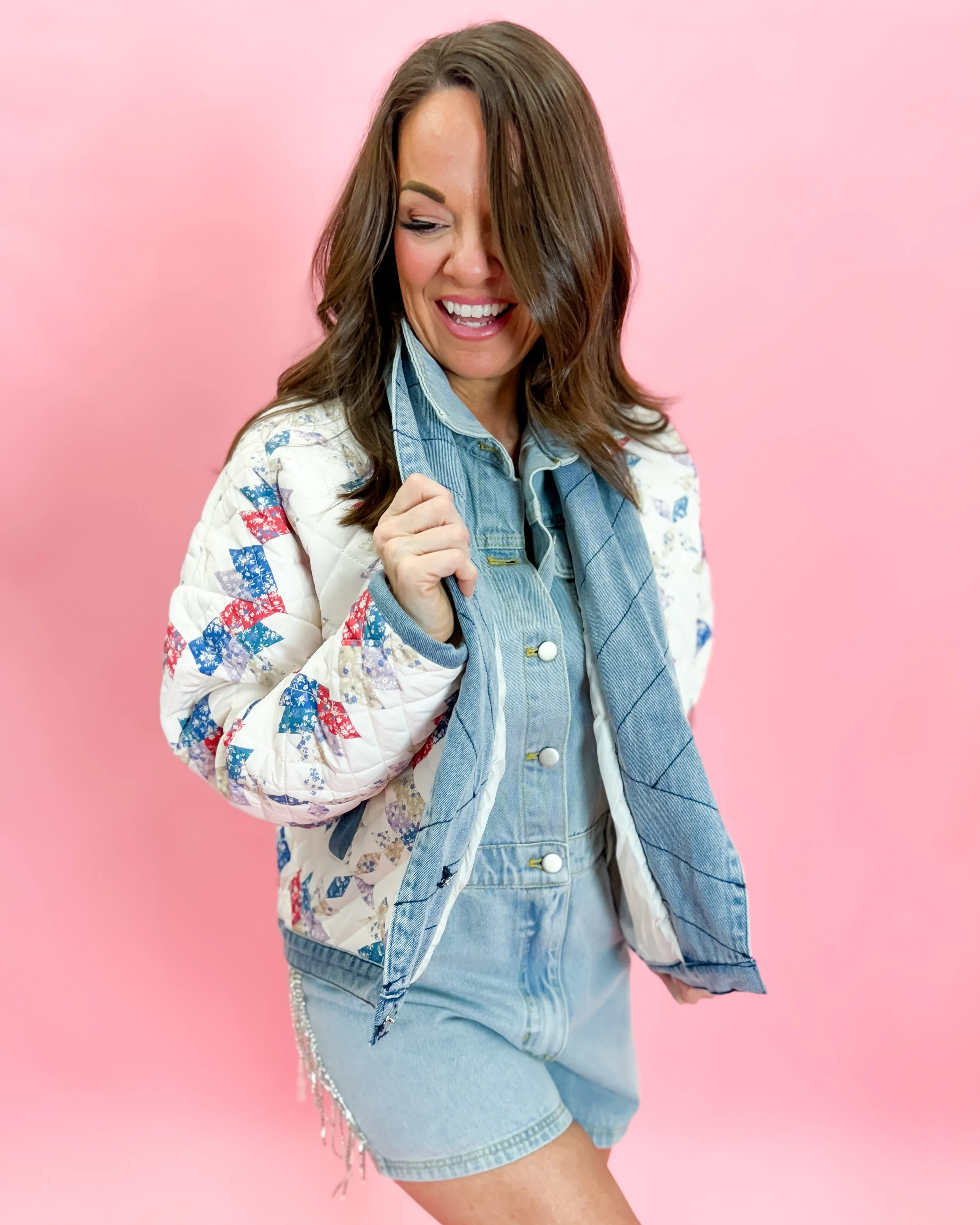 Padded Print Denim Jacket