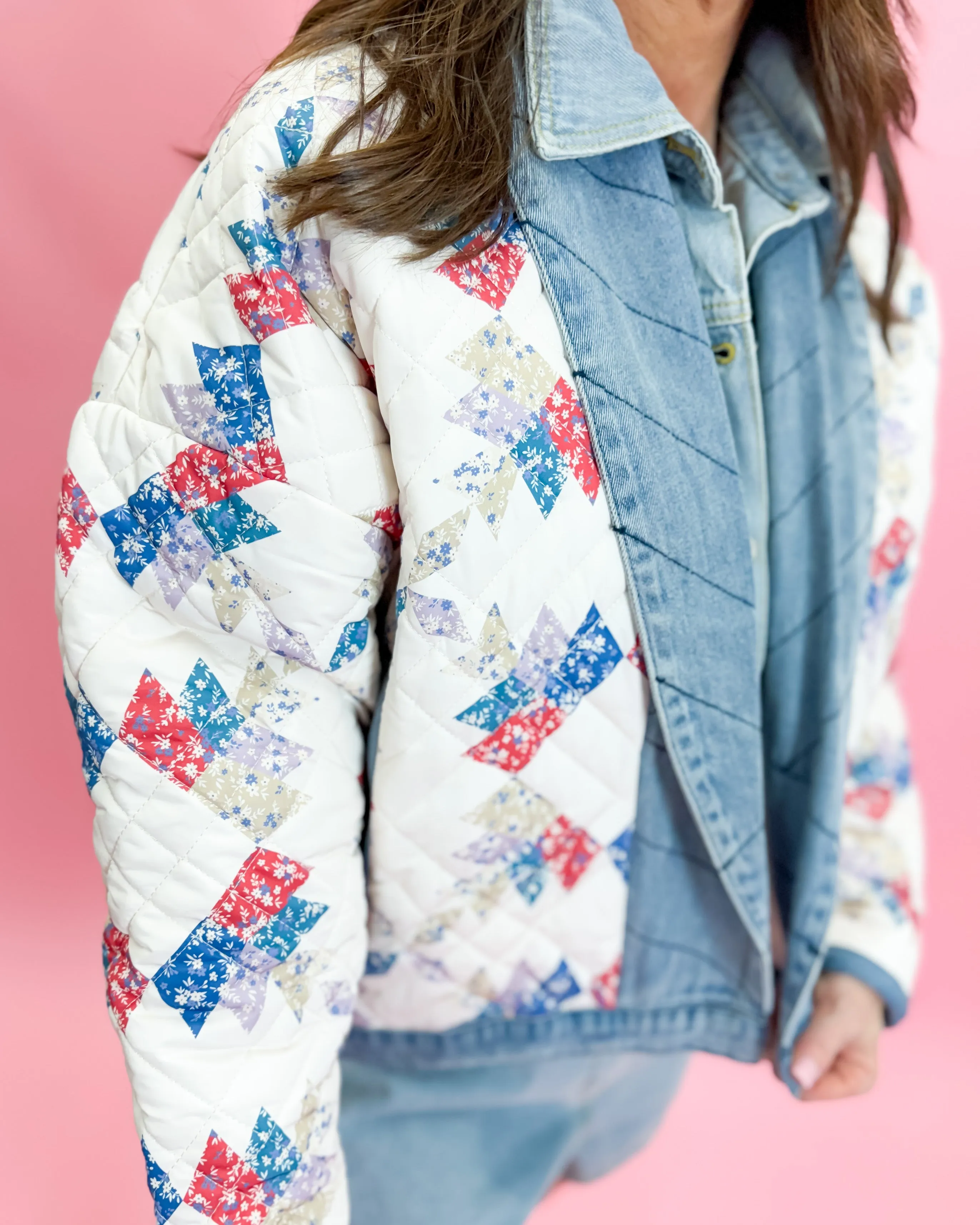 Padded Print Denim Jacket