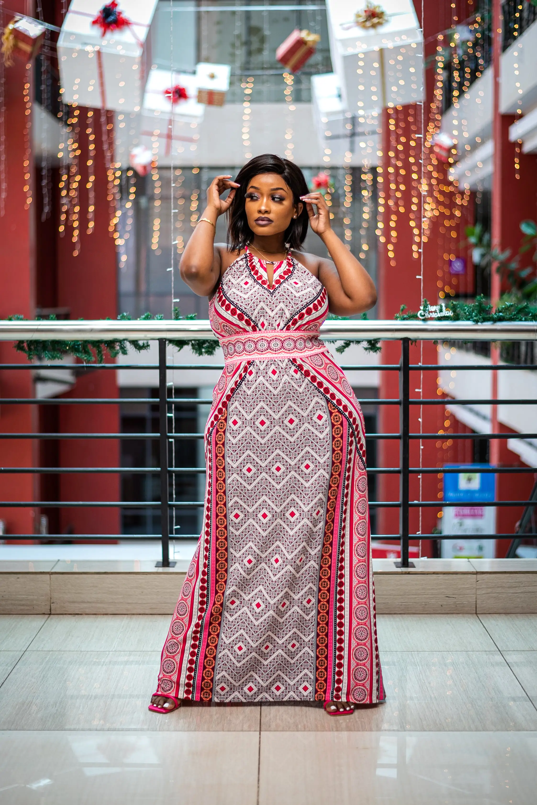 Pink tribal maxi dress