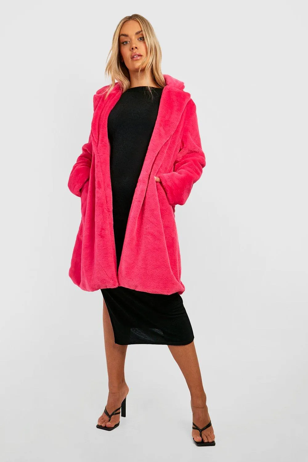 Plus Faux Fur Longline Coat