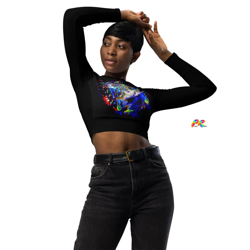 Psychedelic Feline Long Sleeve Crop Top