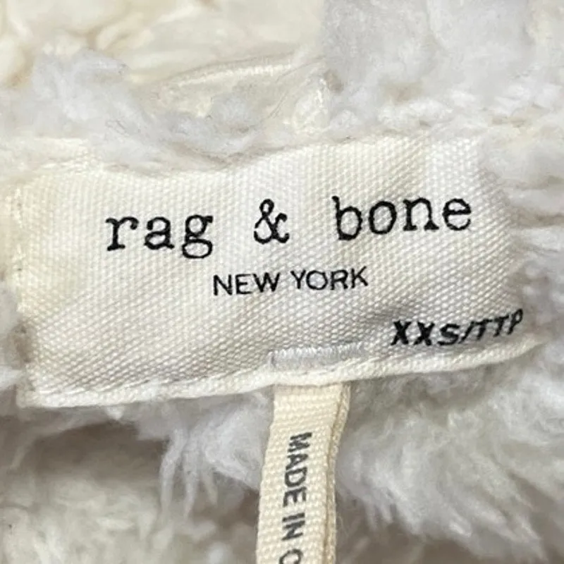 Rag & Bone White Faux Fur Fleece Zip Up High Neck Bomber Jacket Coat Size XXS