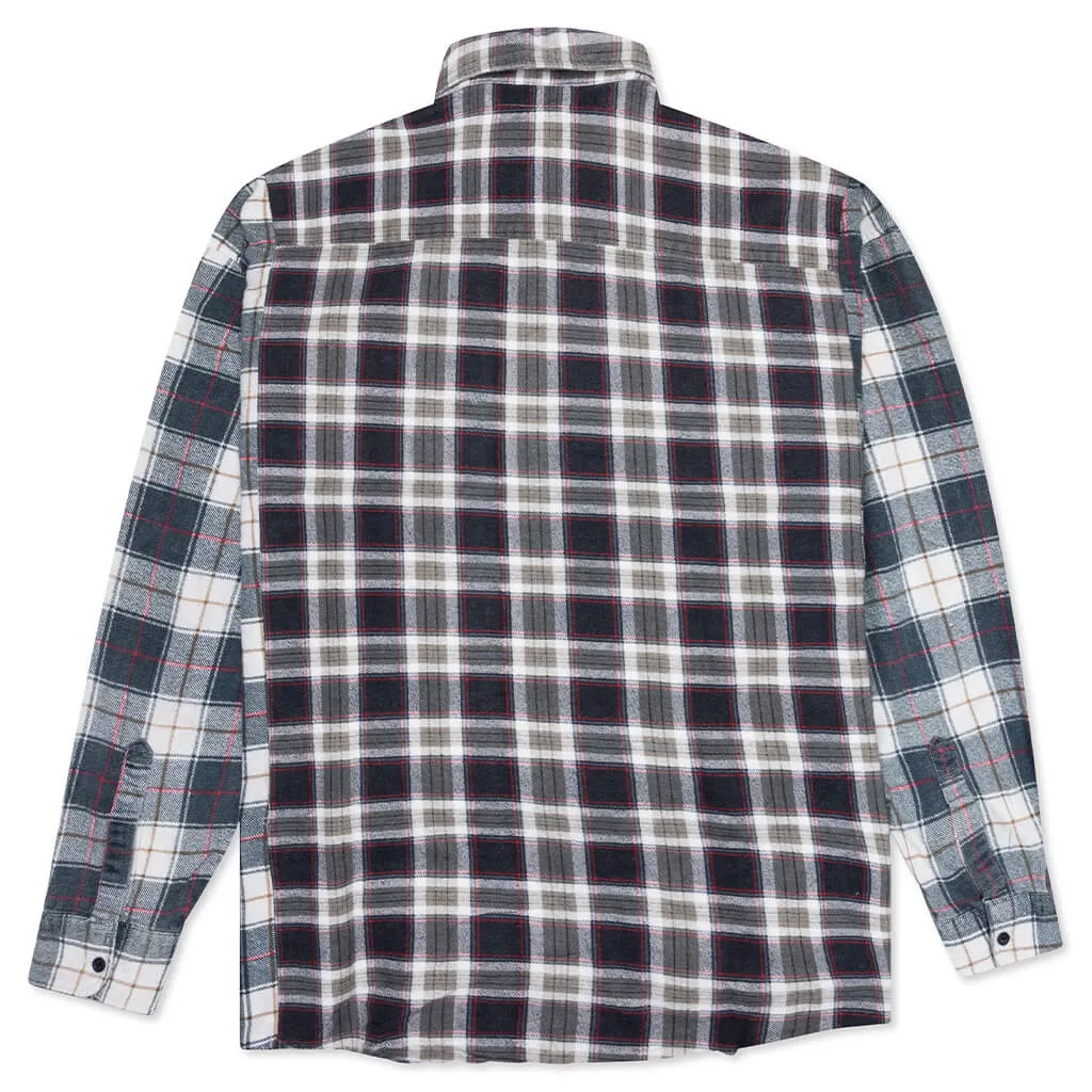 Rebuild by Flannel Shirt Ribbon Wide Shirt - Grey/Bronze