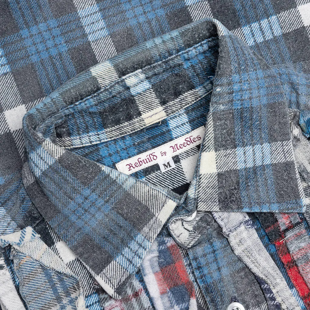 Rebuild Flannel Ribbon Shirt / Reflection - Blue/Grey