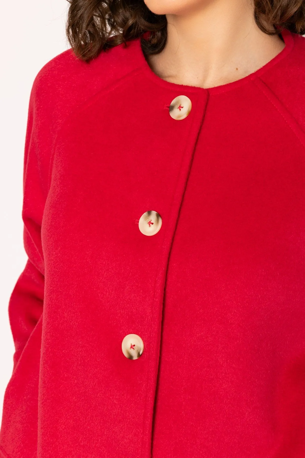 Scarf Button Coat in Red