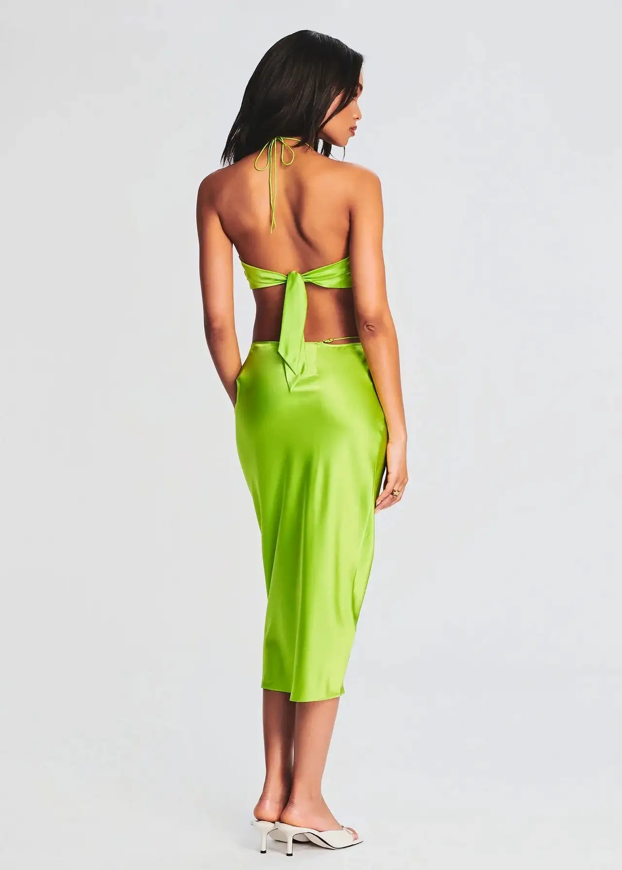 Ser.o.ya - Penina Silk Midi Skirt - Chartreuse