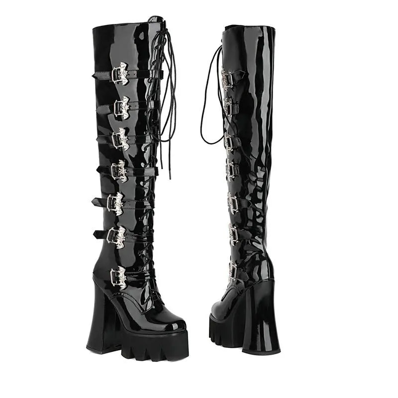 Sorphio Chunky Heel Platform Over The Knee High Boots - Super High, Gothic Women's Footwear