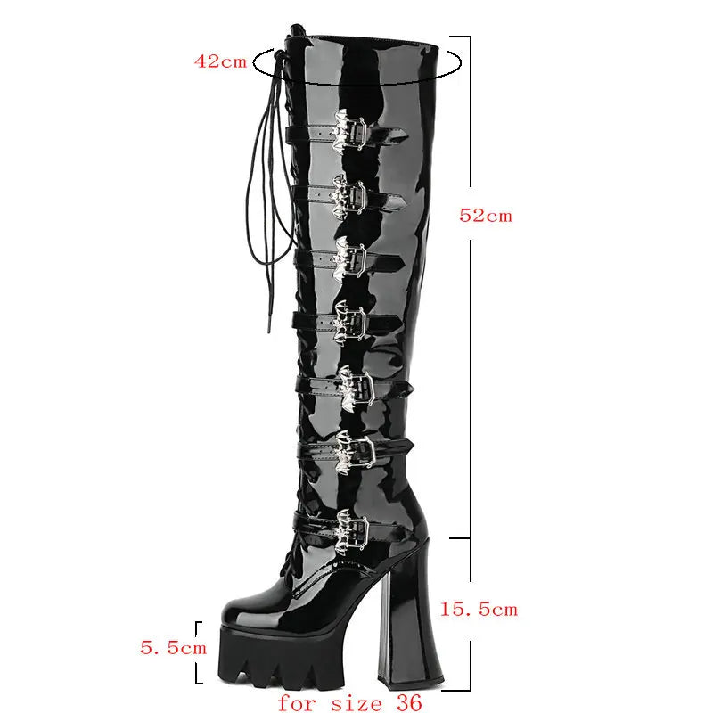 Sorphio Chunky Heel Platform Over The Knee High Boots - Super High, Gothic Women's Footwear