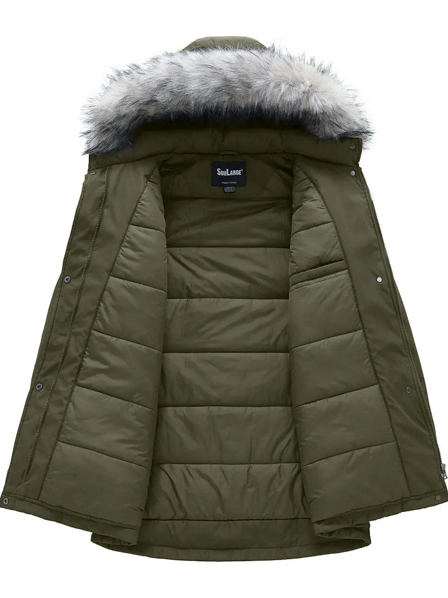 Soularge Women's Plus Size Insulated Winter Parka Coat with Faux Fur Hood