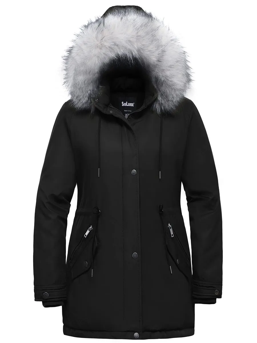 Soularge Women's Plus Size Insulated Winter Parka Coat with Faux Fur Hood