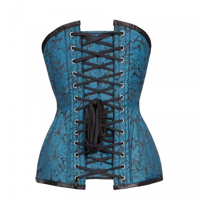 Steampunk Turquoise Steel Boned Metal Zipper Brocade Underbust Corset for Women