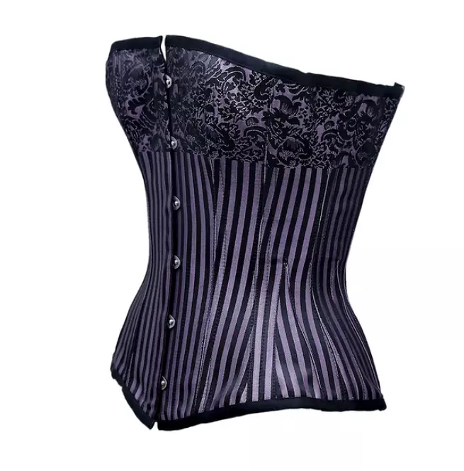 Steampunk Women's Black Purple Stripe Steel Bone Lace up Brocade Overbust Corset