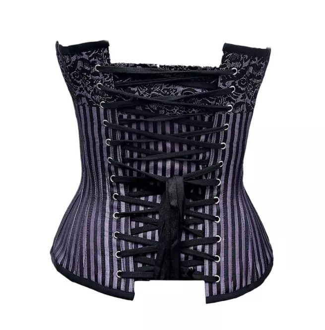 Steampunk Women's Black Purple Stripe Steel Bone Lace up Brocade Overbust Corset