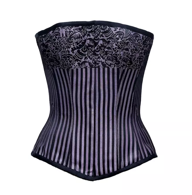 Steampunk Women's Black Purple Stripe Steel Bone Lace up Brocade Overbust Corset