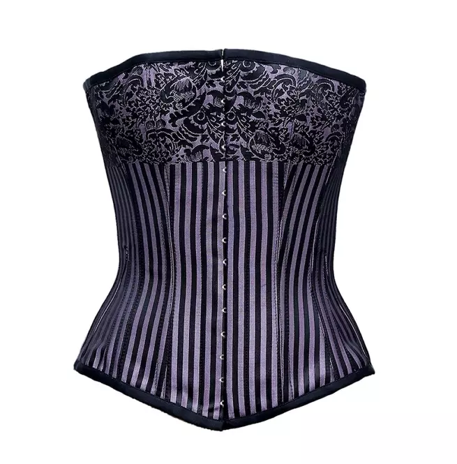 Steampunk Women's Black Purple Stripe Steel Bone Lace up Brocade Overbust Corset