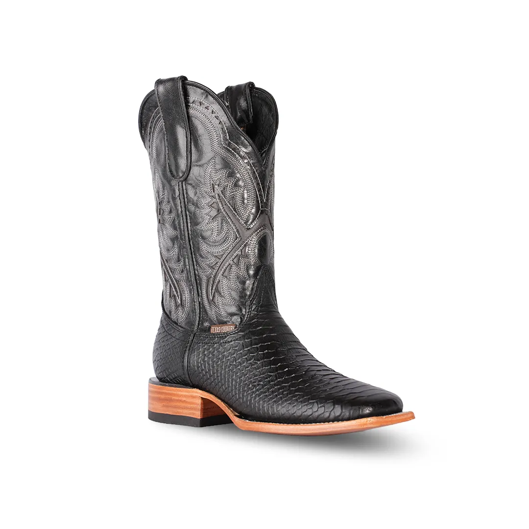 Texas Country Western Boot Python Black Square Toe E425