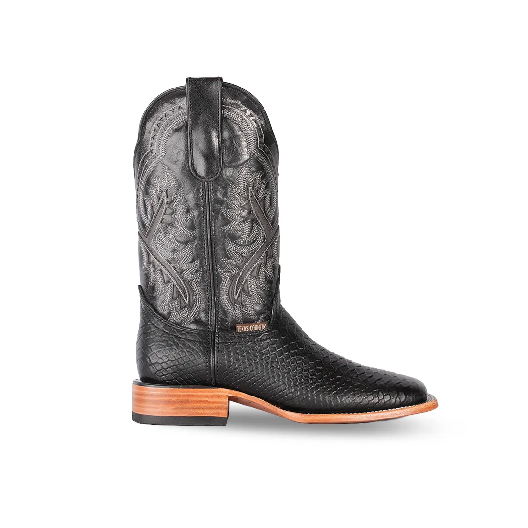 Texas Country Western Boot Python Black Square Toe E425