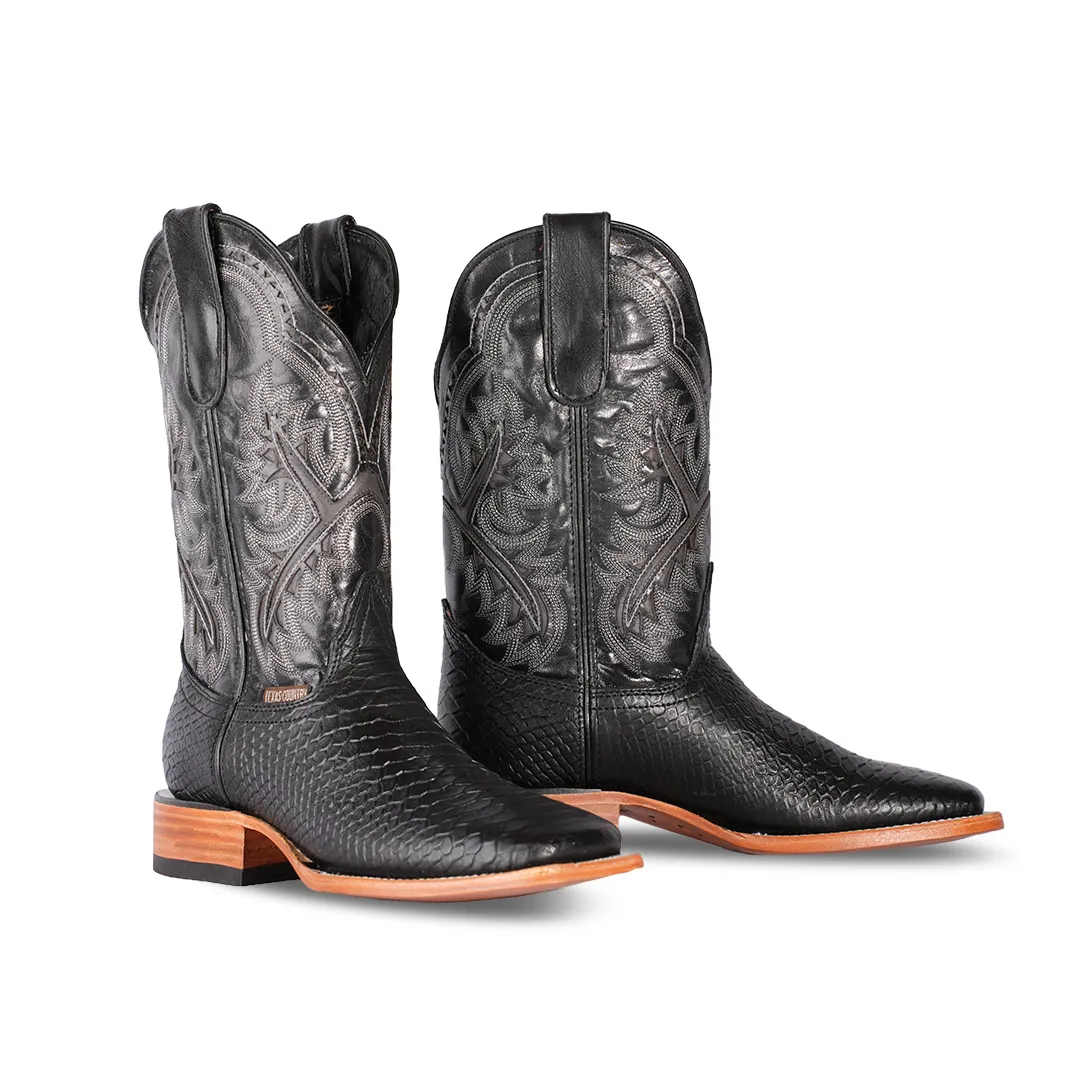 Texas Country Western Boot Python Black Square Toe E425