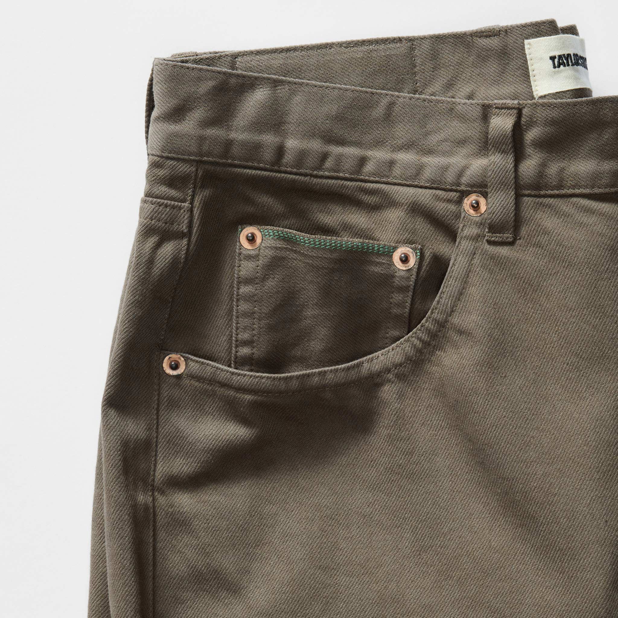 The Democratic All Day Pant in Fatigue Olive Selvage Denim