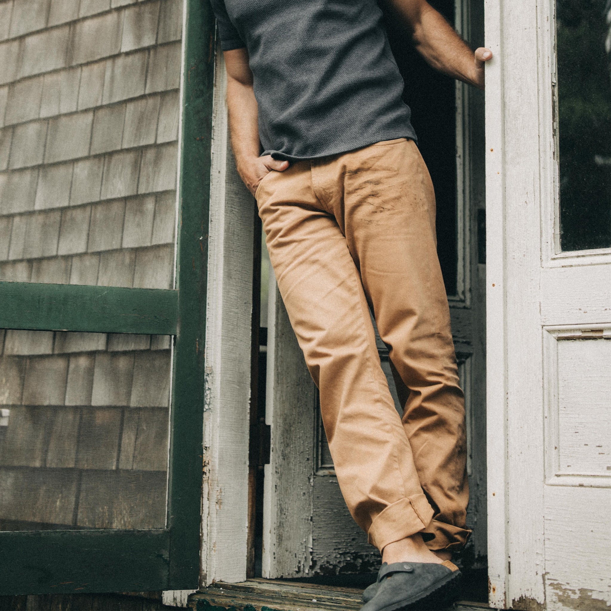 The Democratic All Day Pant in Tobacco Selvage Denim