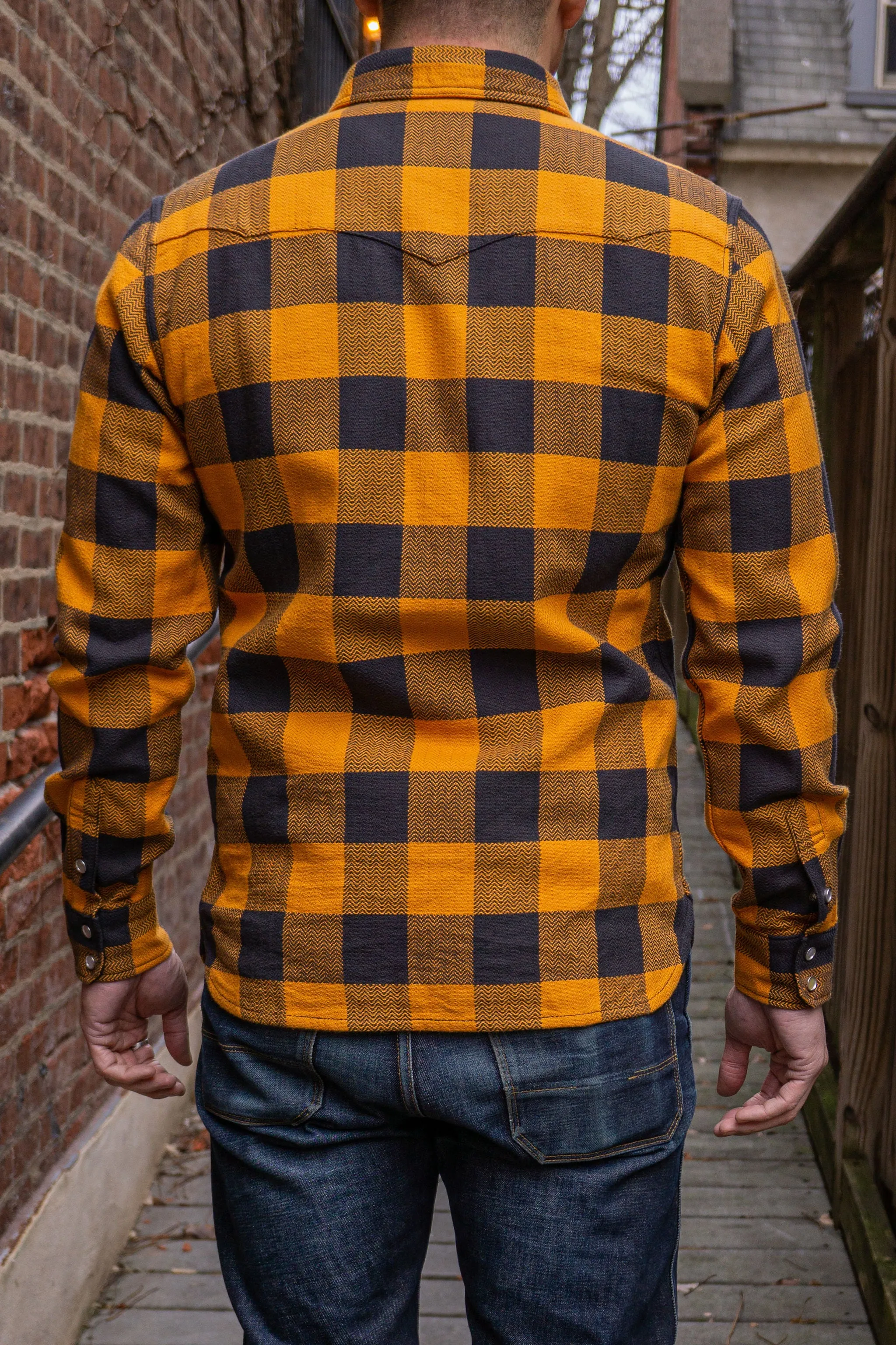 The Flat Head SNW-101L Block Check Western Flannel Shirt - Orange/Charcoal