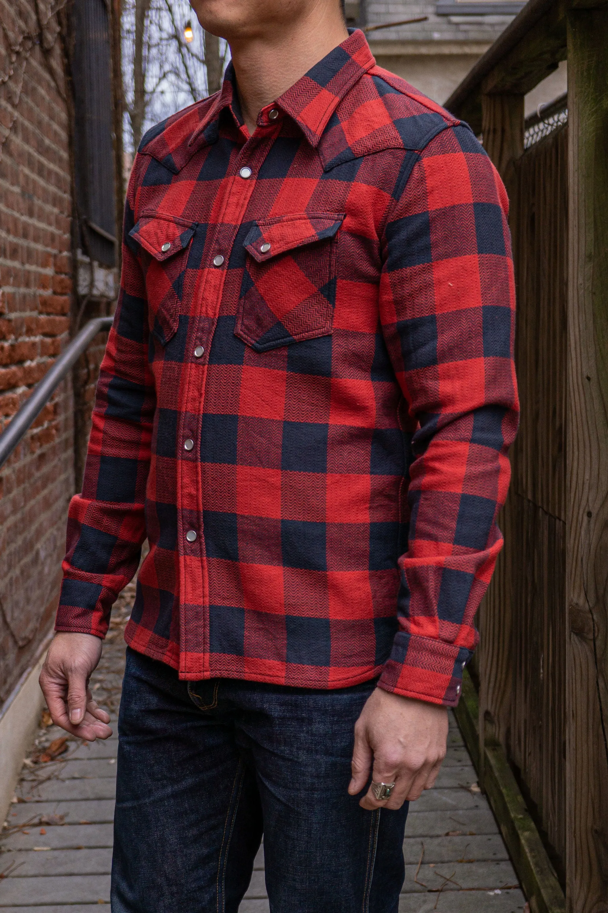 The Flat Head SNW-101L Block Check Western Flannel Shirt - Red/Black