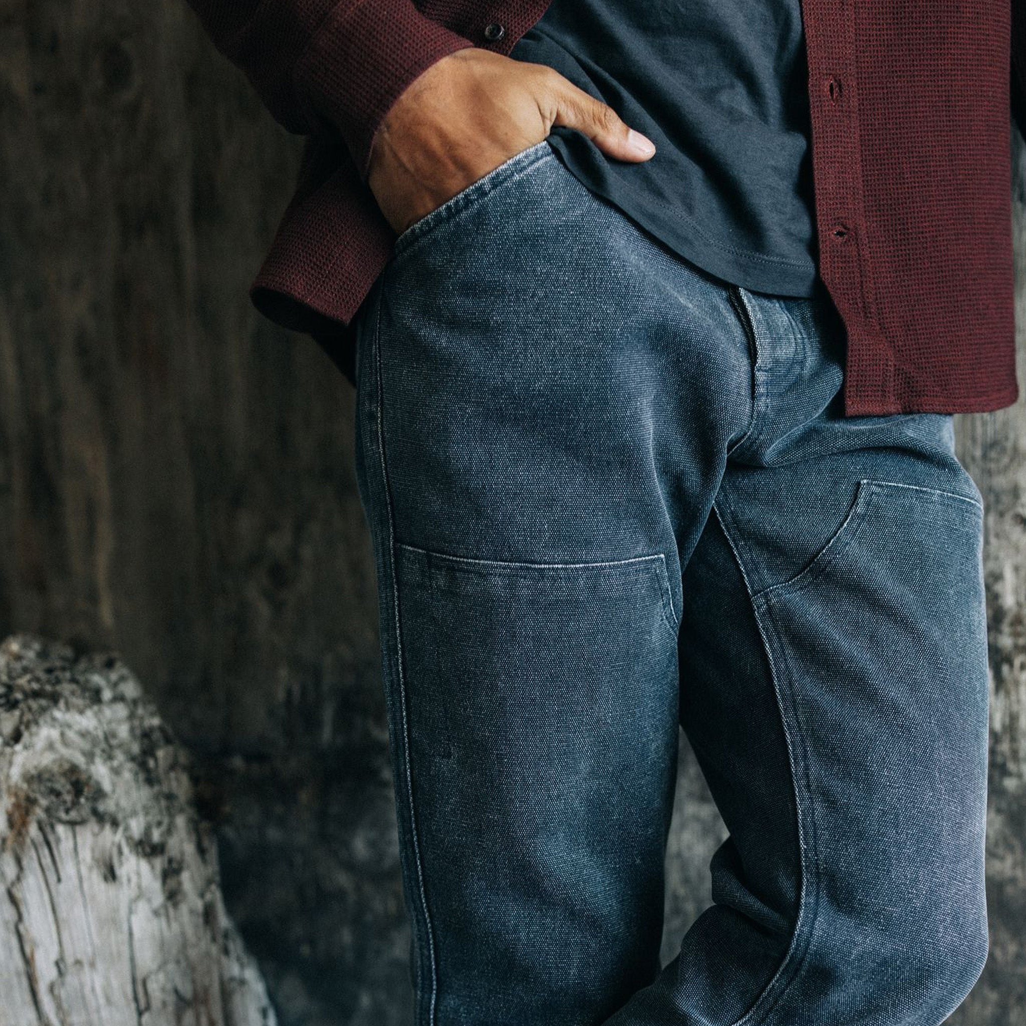 The Lined Chore Pant in Navy Chipped Canvas