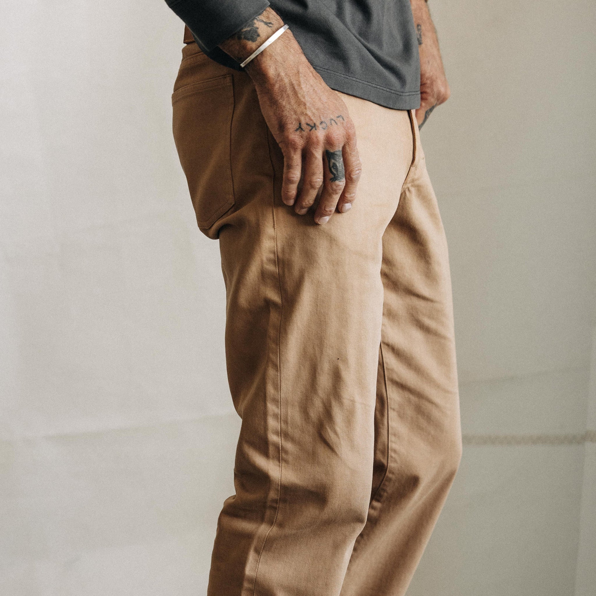 The Slim All Day Pant in Tobacco Selvage Denim