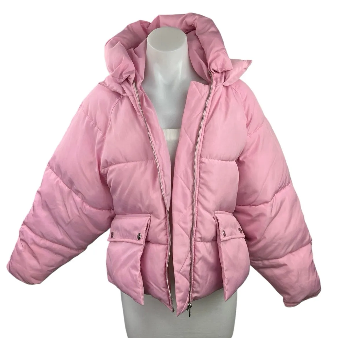 Toast Society Pluto Pink Zip Up Hooded Winter Outdoor Puffer Coat Jacket Size S