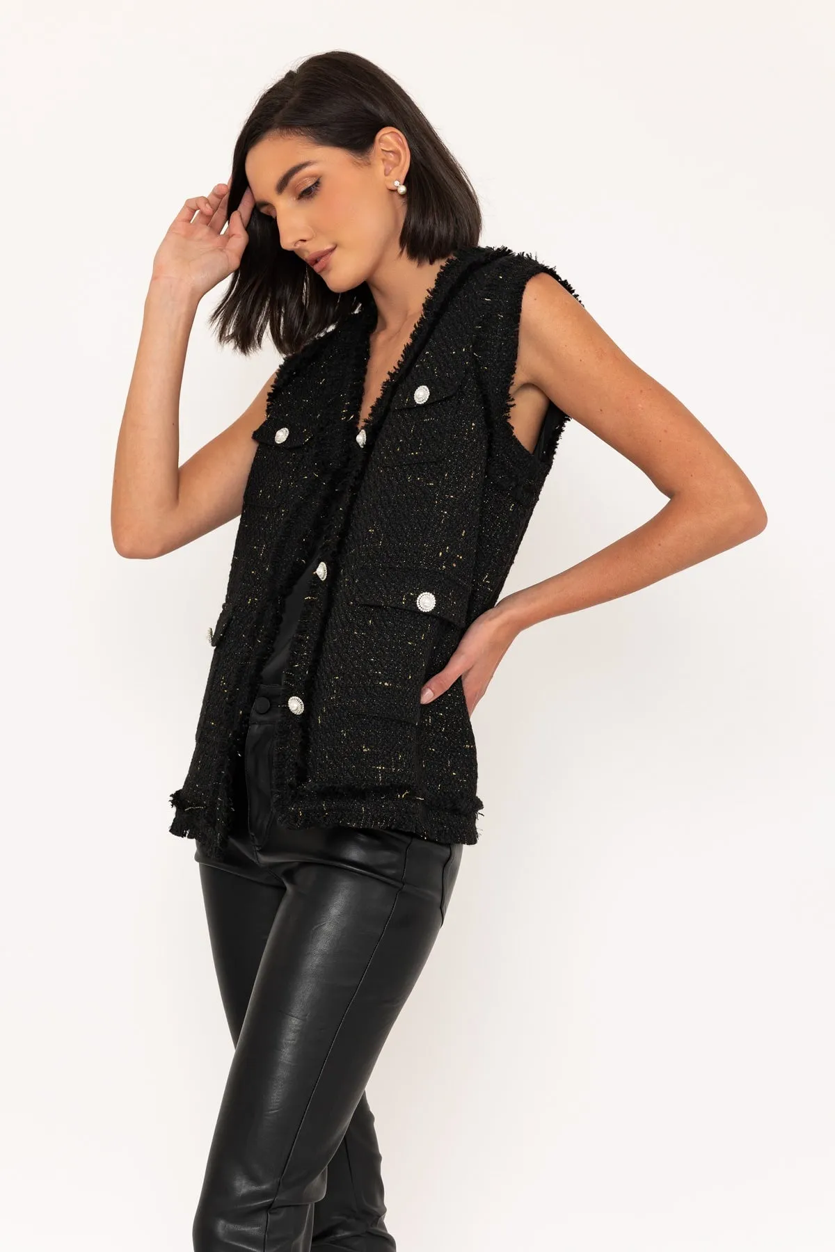 Tweed Waist Coat in Black