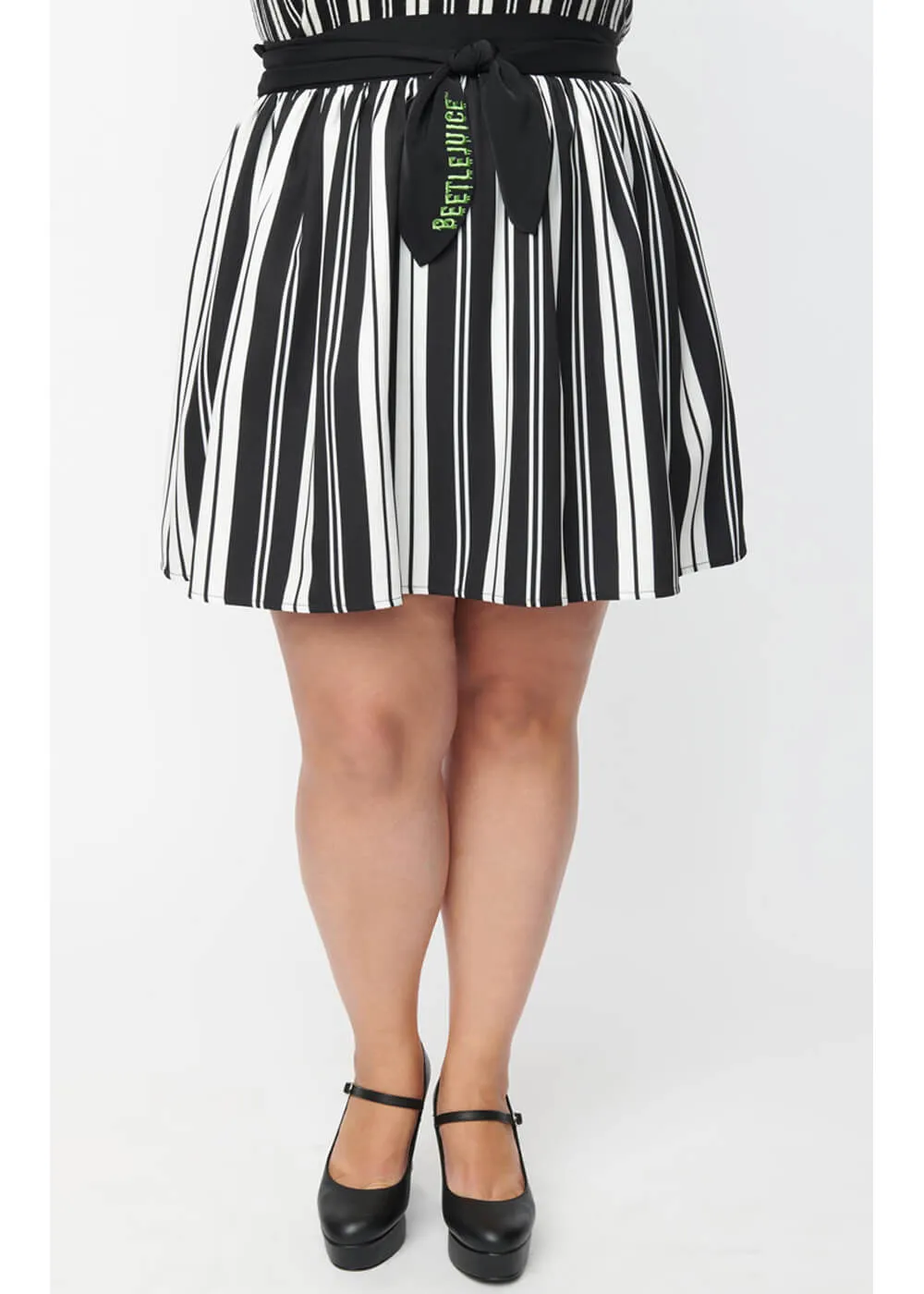 Unique Vintage x Beetlejuice Striped Swing Skirt Black White