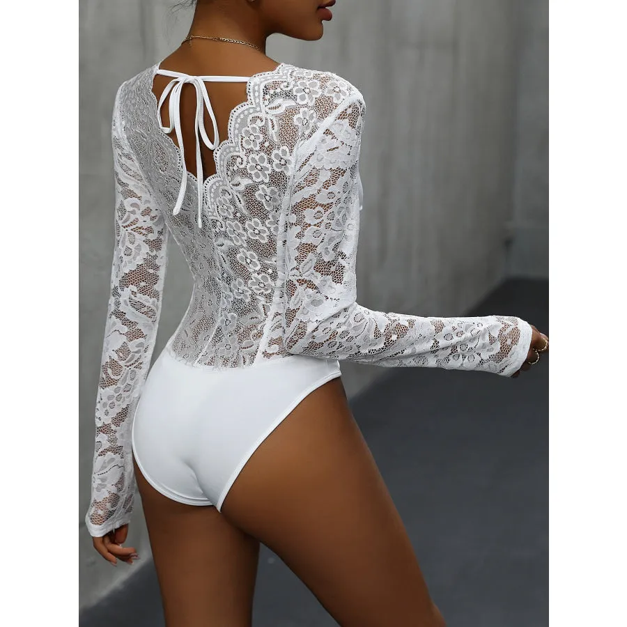 V-Neck Long Sleeve Lace Bodysuit