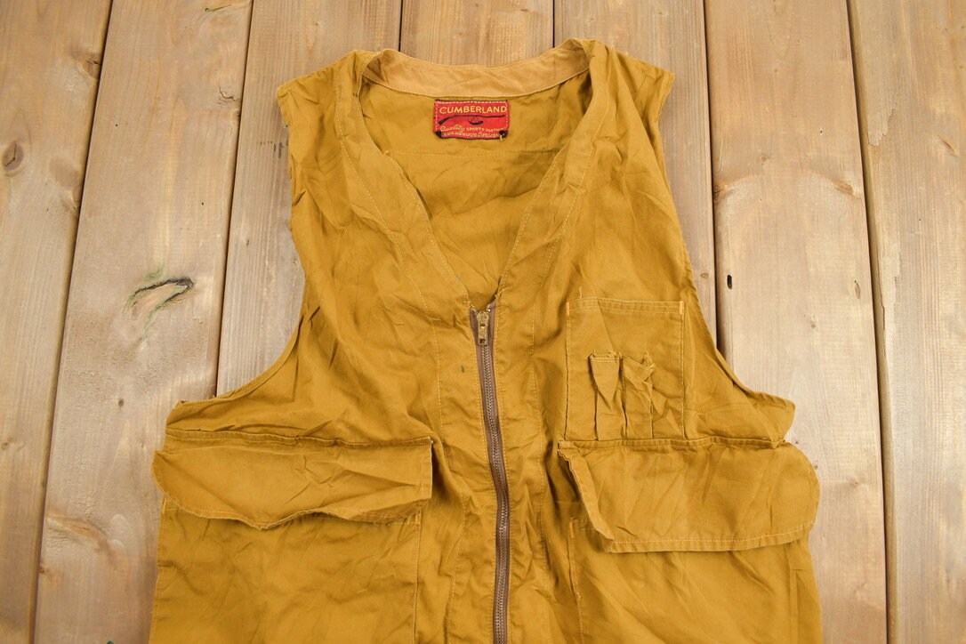 Vintage 1970s Cumberland Hunting Vest / Outdoorsman / Streetwear / Hiking / Hunting Vest / Fishing / Yellow Vest / Tactical Vest