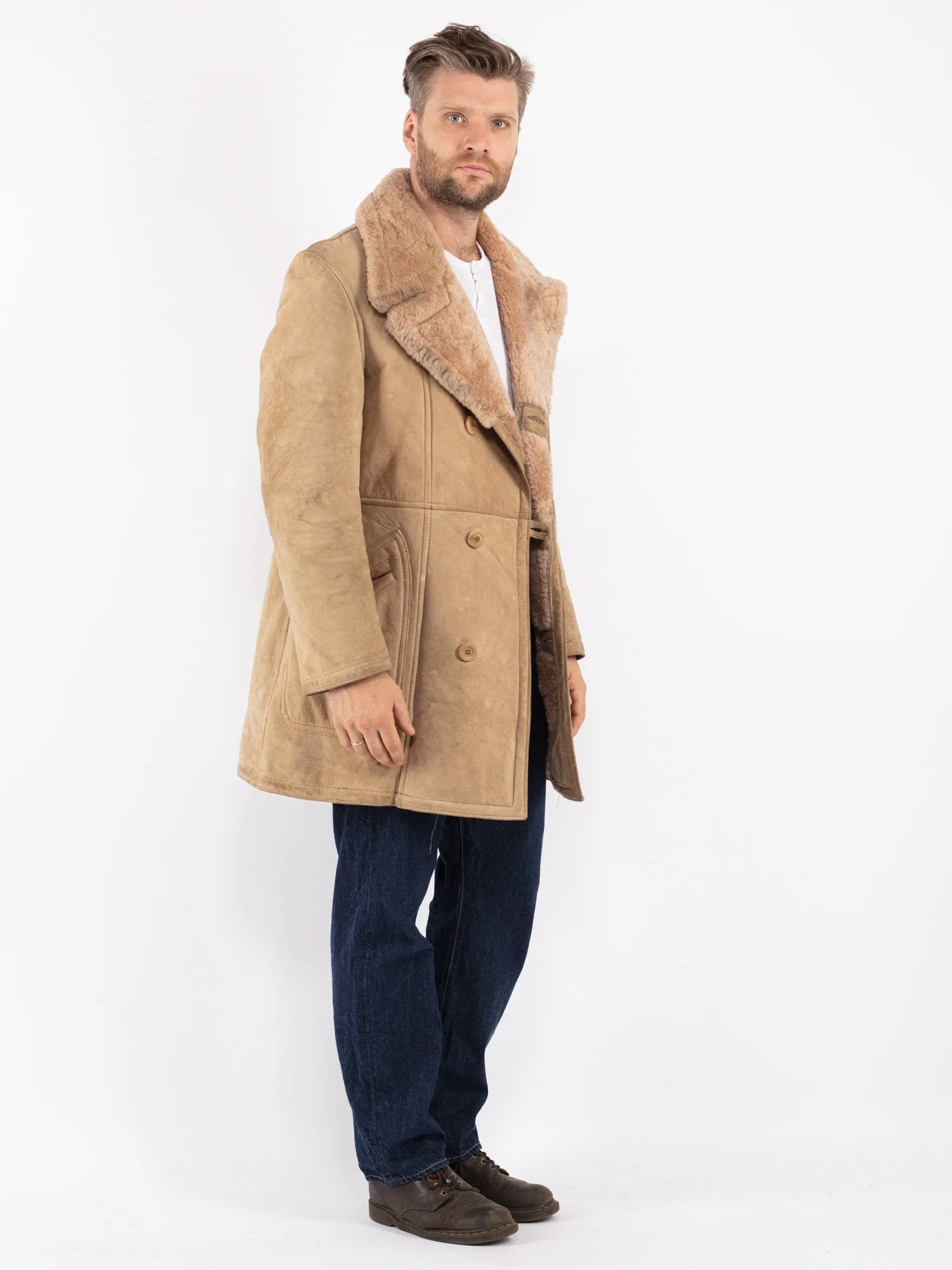 Vintage 70's Men Sheepskin Coat in Beige