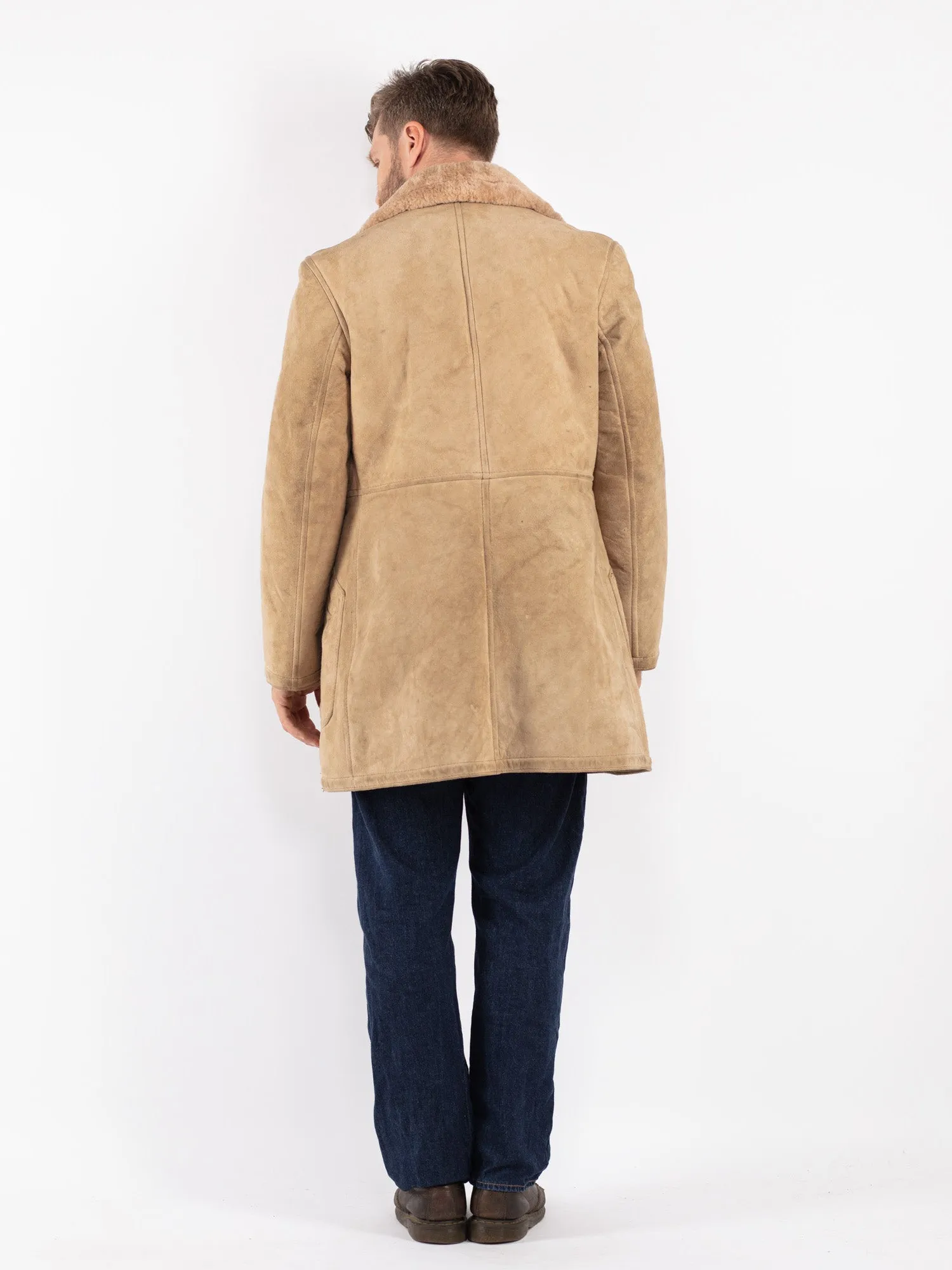 Vintage 70's Men Sheepskin Coat in Beige