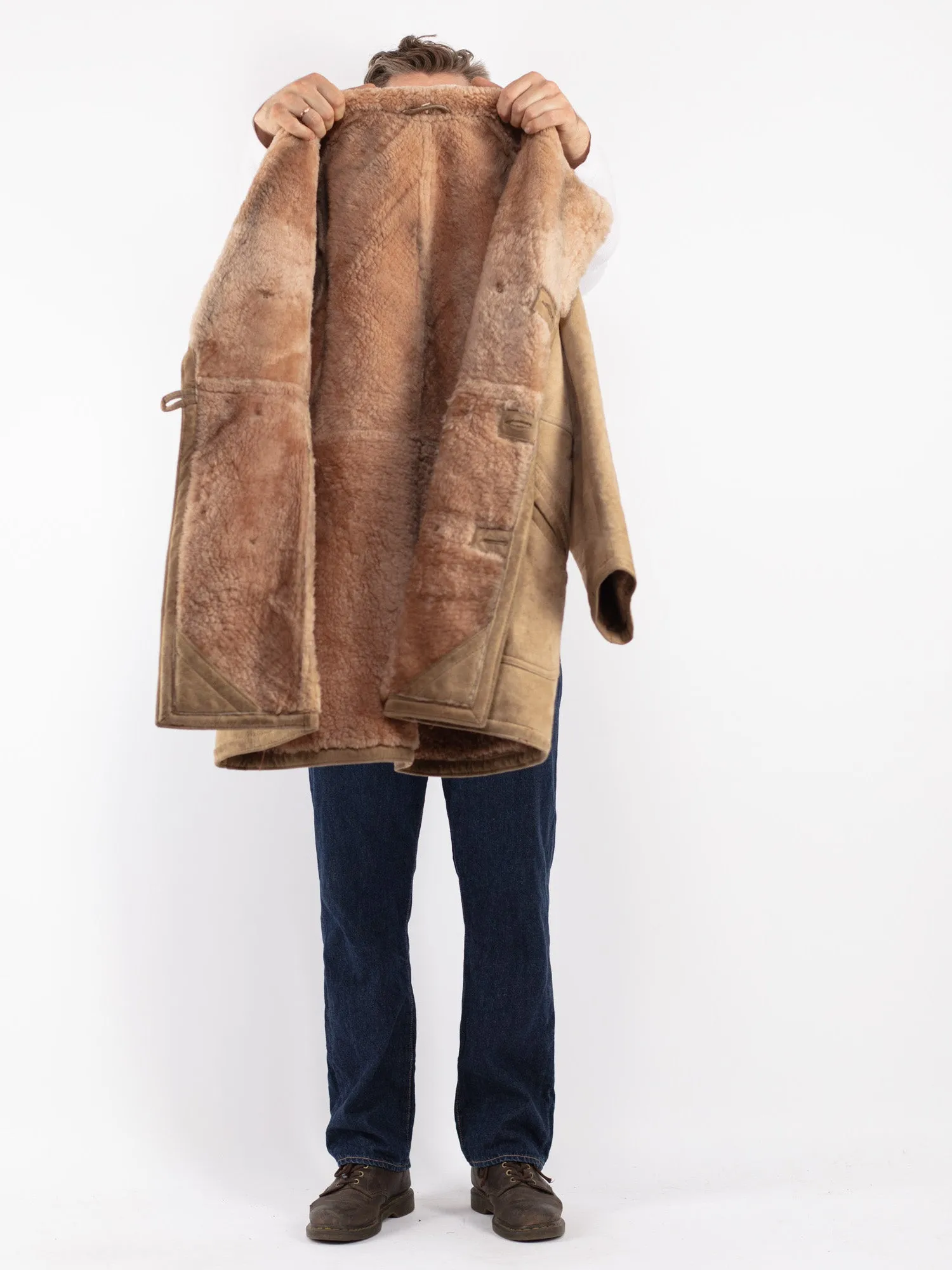 Vintage 70's Men Sheepskin Coat in Beige