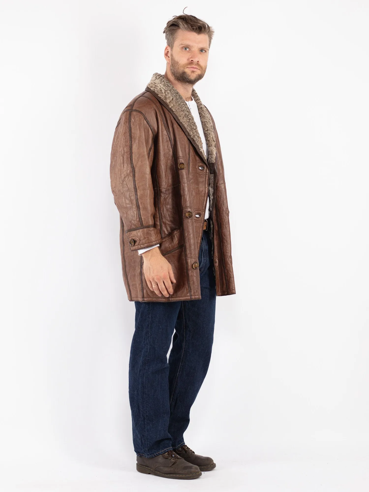 Vintage 80's Men Sheepskin Coat in Brown