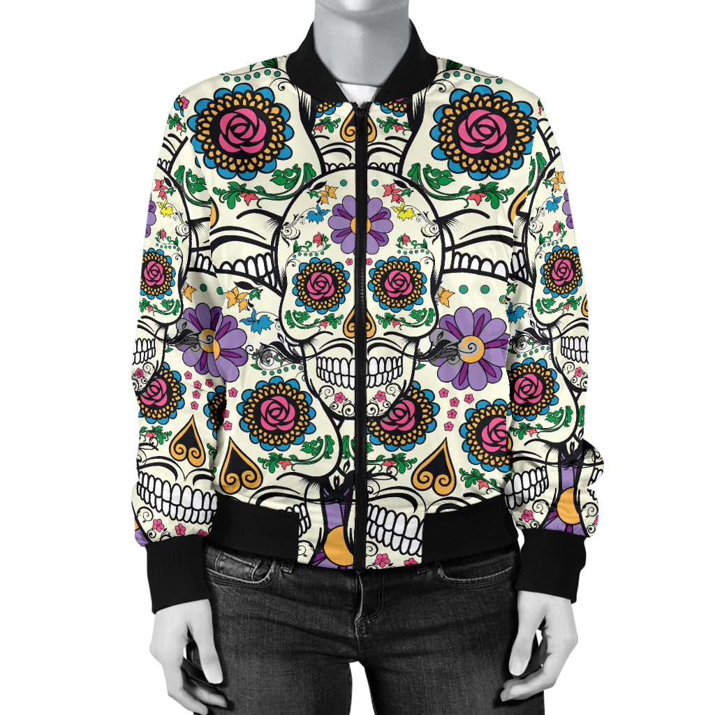 Violet Sugar Skull Women's Bomber Jacket