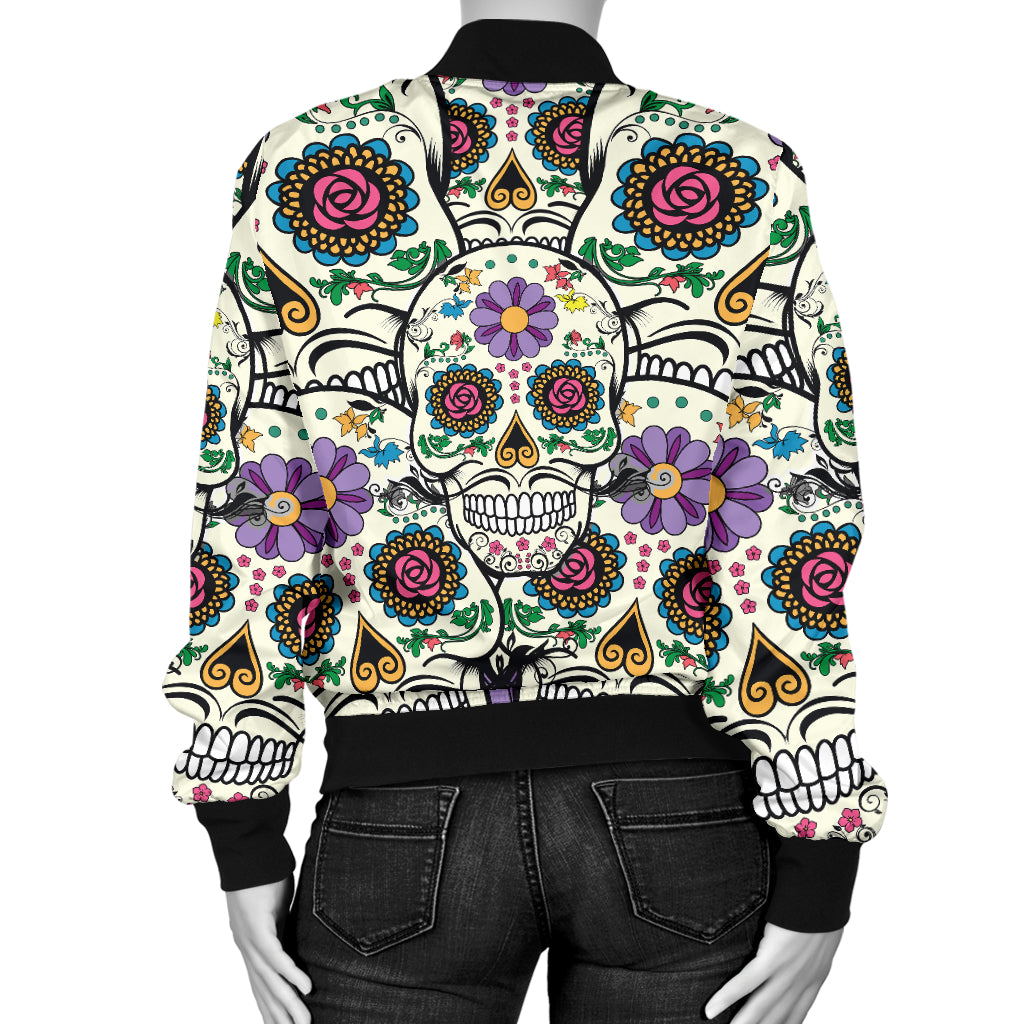 Violet Sugar Skull Women's Bomber Jacket